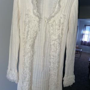 CATO Women Long Sleeve Lightweight Open Front Ruffled Long Cardigan